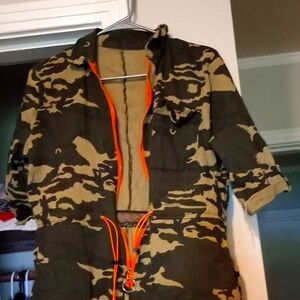 Camouflage Jumpsuit with Orange Accents